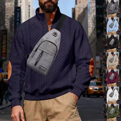 美式新款男装立领提花宽松外套男时尚休闲运动纯色卫衣男