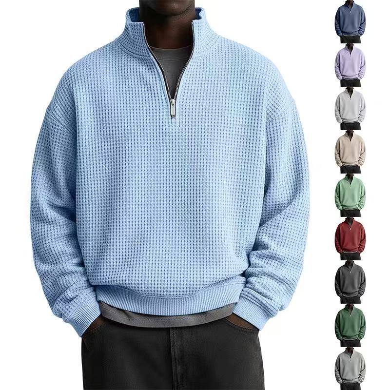 美式新款重磅纯色立领长袖外套男简约时尚男装休闲运动卫衣男