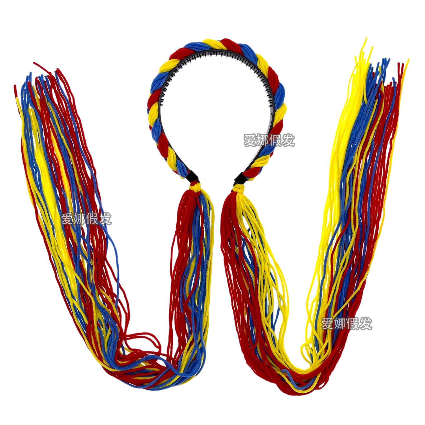 彩色编辫子发绳一体宽边发箍 藏族头饰 民族风西藏服麻花辫发饰