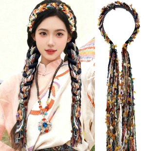 敦煌异域民族风飘带扎辫子发箍女 藏族编发麻花辫头饰中国风 发饰