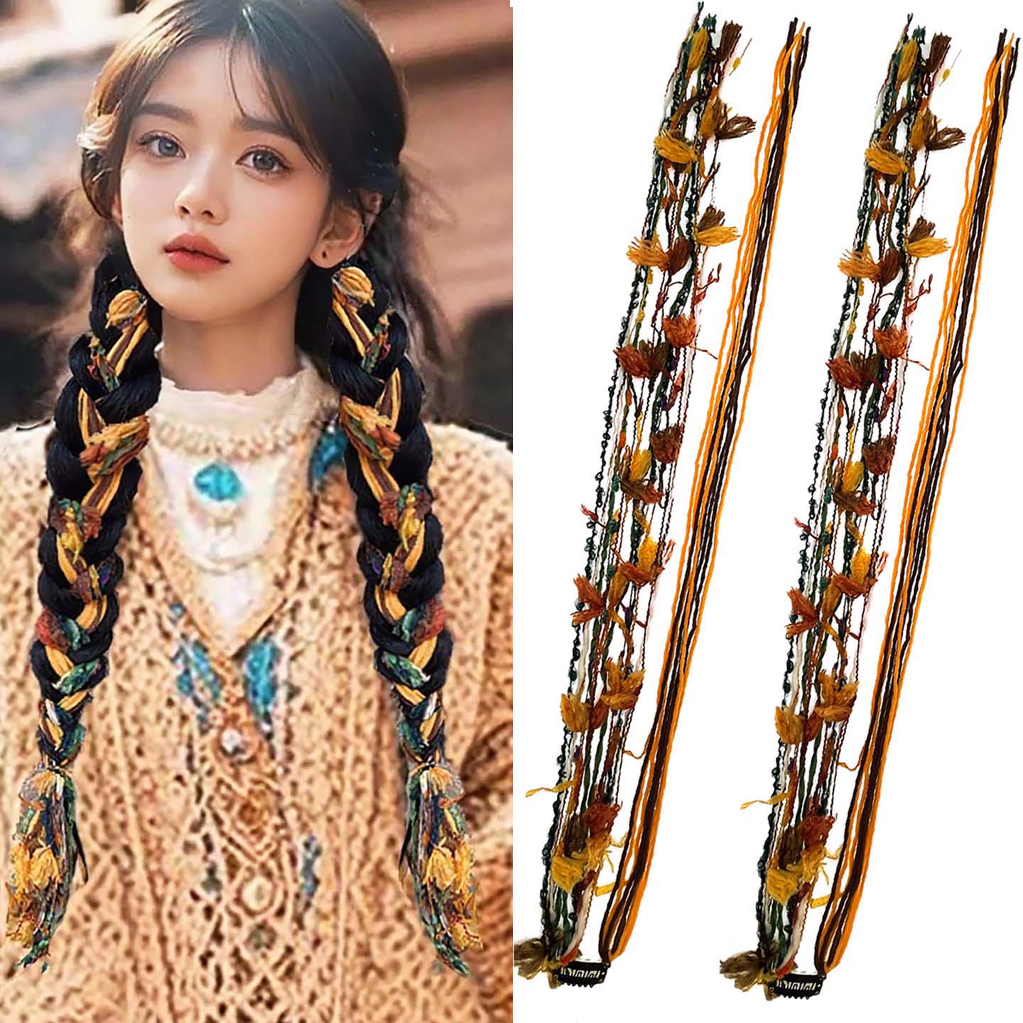 编发彩绳敦煌民族风云南发饰