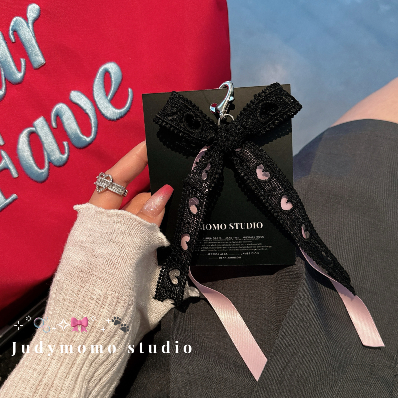 爱心芭蕾黑色蕾丝带蝴蝶结手机链