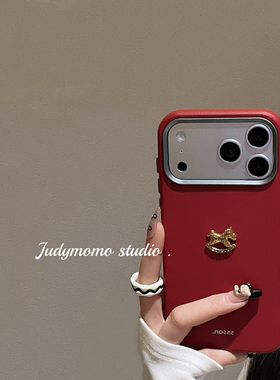 简约气质~ins立体金属小马皮套适用iPhone17苹果新款16promax手机壳15防摔14pro少女17软壳