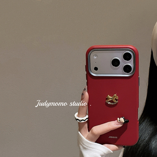 简约气质 16promax手机壳15防摔14pro少女17软壳 ins立体金属小马皮套适用iPhone17苹果新款