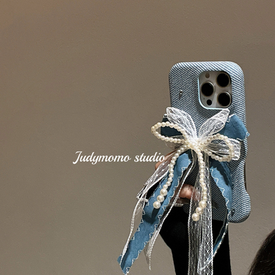 芭蕾复古风~牛仔蕾丝蝴蝶结软壳