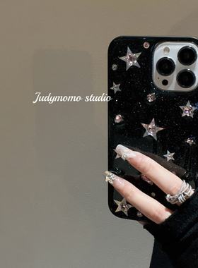 ins风星星闪钻y2k少女黑色适用iPhone15手机壳16promax苹果12滴胶13新款