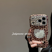 ins小众高级感豹纹闪钻小羊皮适用17pro手机壳iPhone16新款 17防摔 KT镜面15promax全包14