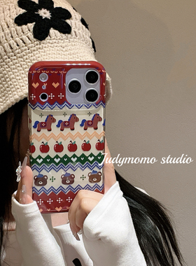 ins风费尔岛红色苹果小马软壳适用iPhone17promax手机壳苹果16pro新款15防摔全包14少女