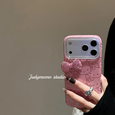 苹果17INS甜粉少女kt蝴蝶结闪闪