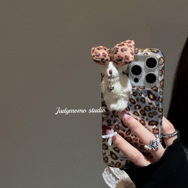 ins棕色豹纹奶熊蝴蝶结15手机壳