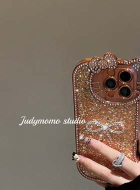 韩系ins大KT头可爱电镀橙色闪粉软壳适用iPhone17苹果16promax手机壳新款15防摔全包17少女14pro