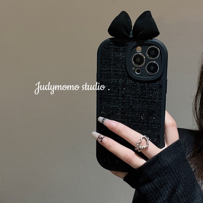 苹果14手机壳高级感黑小香蝴蝶结