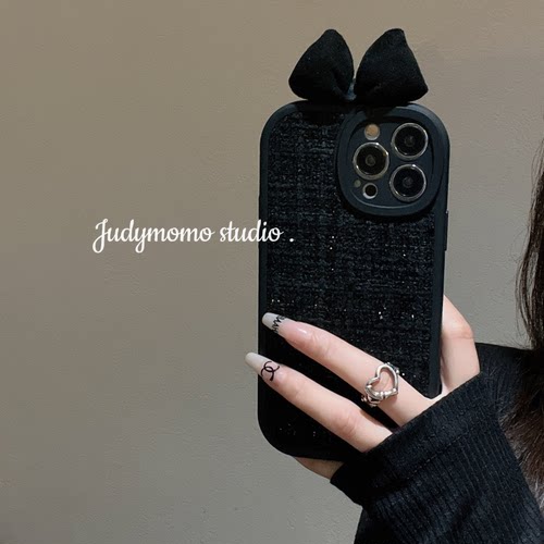 苹果14手机壳高级感黑小香蝴蝶结