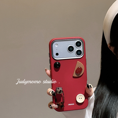 复古小众ins风红色立体宝石软壳