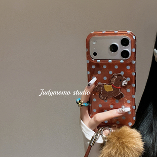 波点脑袋！少女卡通小马手机壳适用iPhone17pro苹果新款16promax防摔15挂绳小众14pro/17