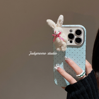 ins薄荷清新绿波点立体兔手机壳