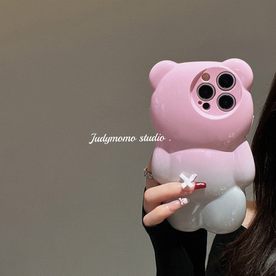 少女芭比粉腮粉立体小熊15手机壳