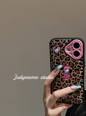 韩国ins辣妹豹纹KT伸缩型指环适用苹果16pro手机壳15promax防摔全包iPhone14少女13新款