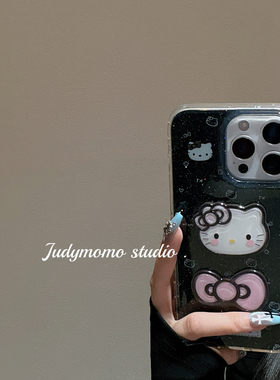 ins甜酷风黑色闪粉双层KT苹果17promax适用新款16pro手机壳iPhone15防摔套14少女13