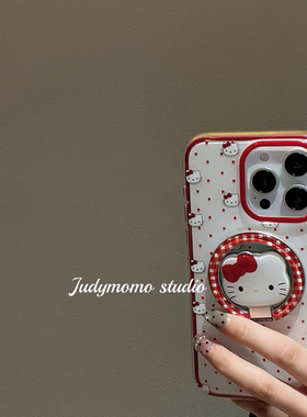 日韩inskt女孩格子红色磁吸支架适用iPhone16苹果新款15promax磁吸手机壳14少女13pro软壳16防摔