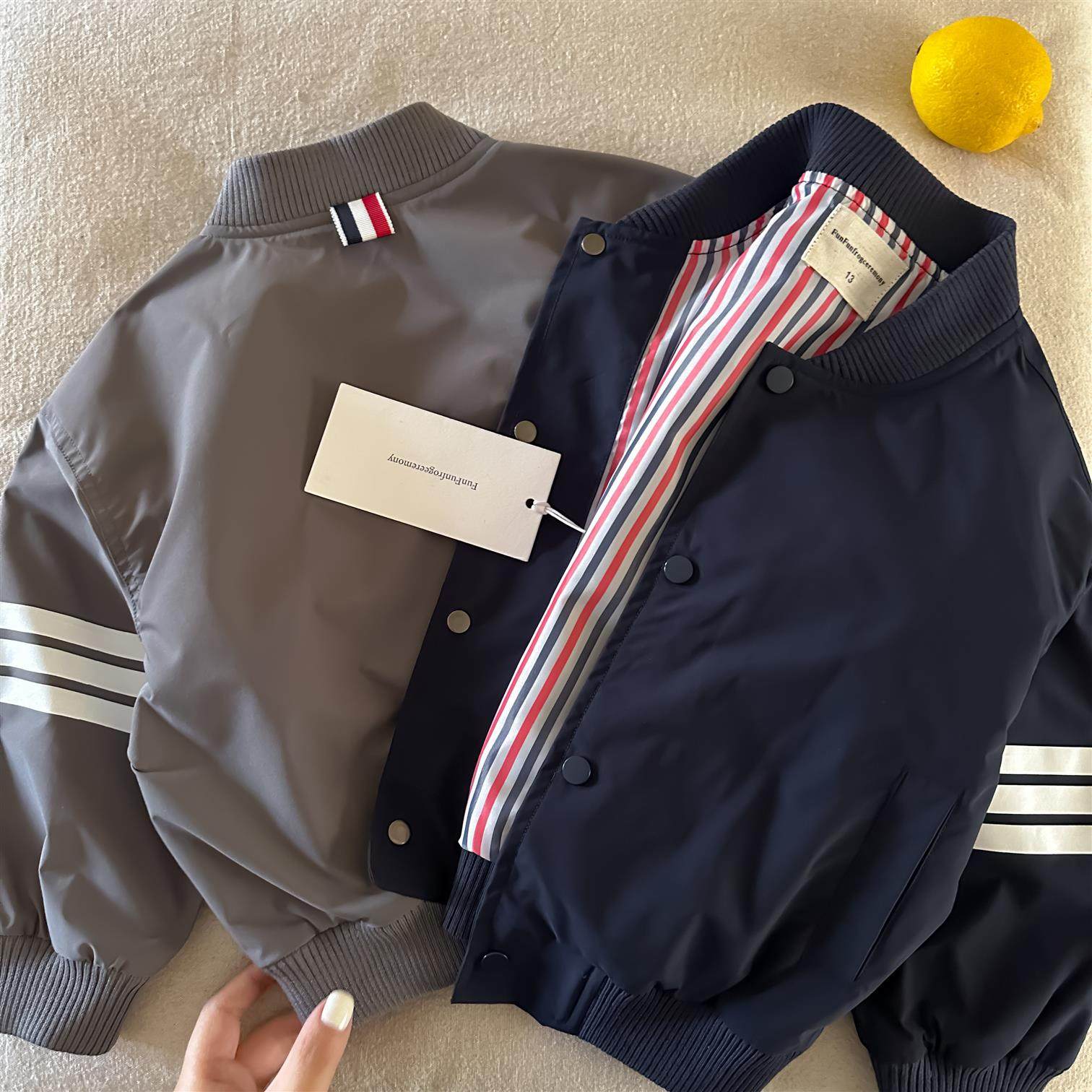 2026春秋款儿童外套男女童韩版潮牌TB织带立领夹克宝宝小童棒球服