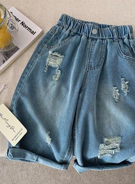 2026春秋儿童长裤男童潮酷破洞蓝色牛仔裤宝宝小童帅气休闲直筒裤