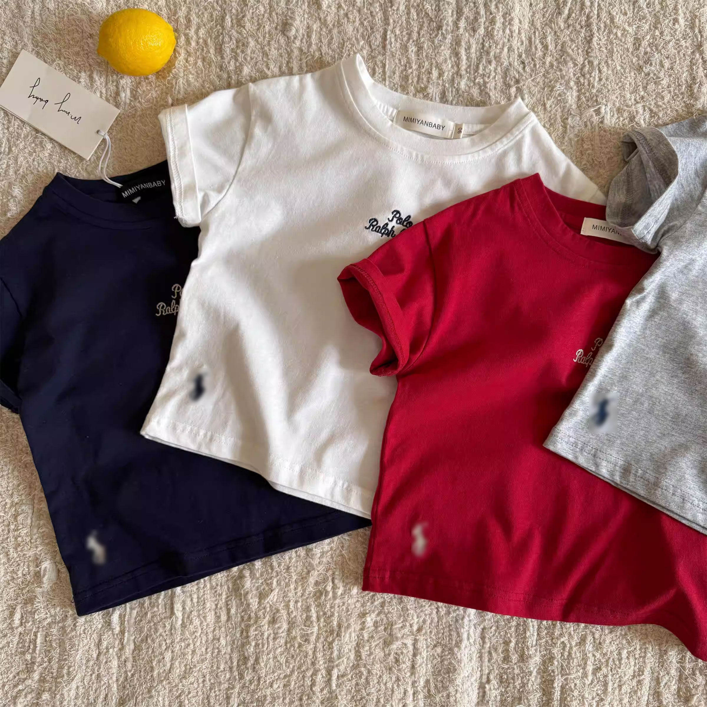 26夏儿童短袖男女童日系潮牌红色刺绣字母宝宝打底衫小童洋气T恤