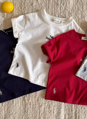 26夏儿童短袖男女童日系潮牌红色刺绣字母宝宝打底衫小童洋气T恤