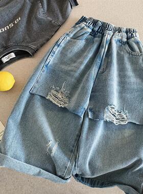 2026春秋儿童长裤男童潮酷屁帘裤宝宝小童帅气破洞休闲牛仔阔腿裤