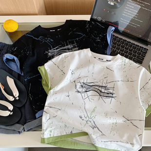 辰妈2026夏季儿童短袖男女童韩版印花潮酷T中大童洋气宽松休闲T恤