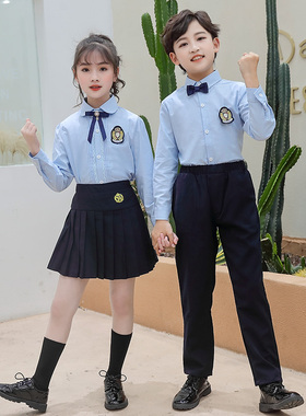 小学生班校服蓝白衬衫大合唱演出学院风幼儿园女童毕业照裙子套装
