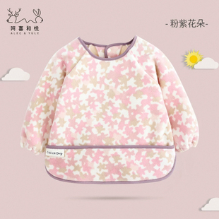 加绒加厚双面绒儿童罩衣女童男孩奥粒绒防脏护衣防水反穿衣围兜