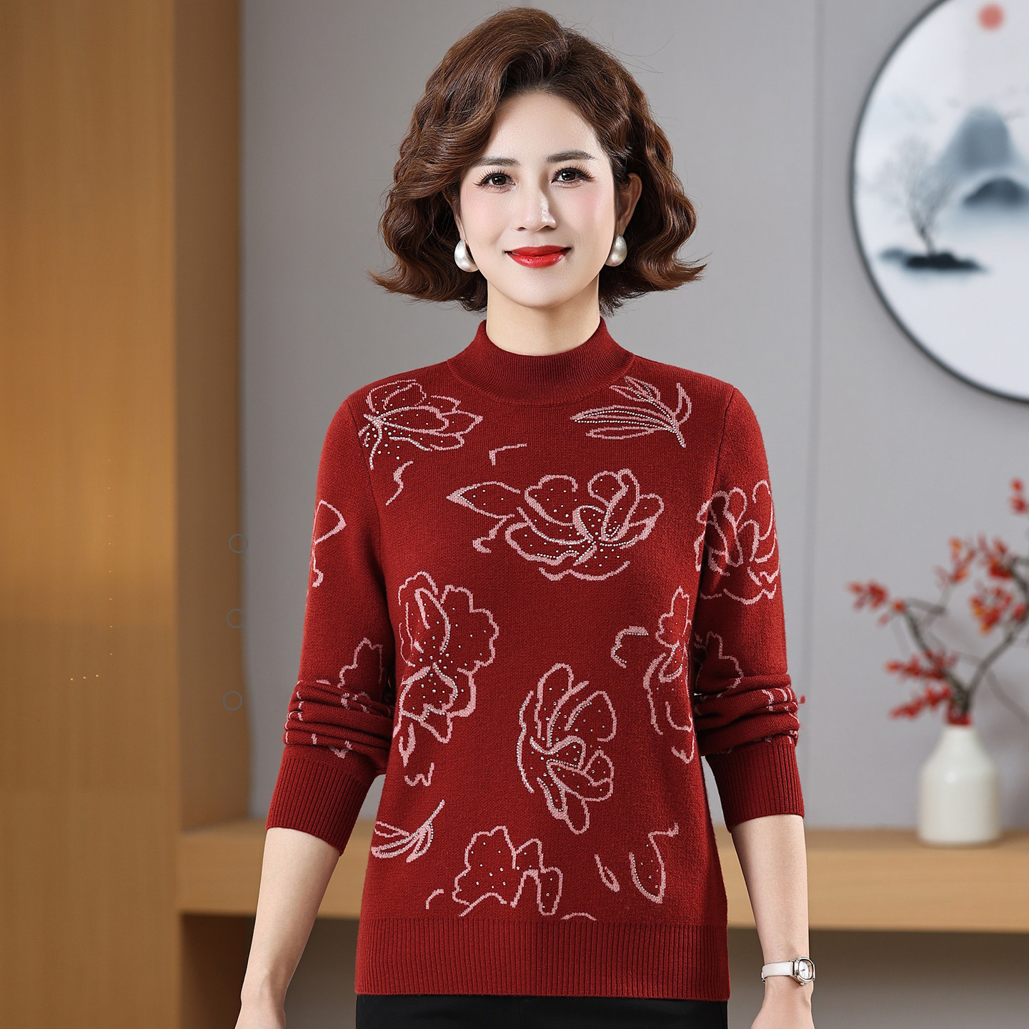 2025专柜正品秋冬新款加厚春竹半高领羊毛衫女士妈妈装奶奶打底衫