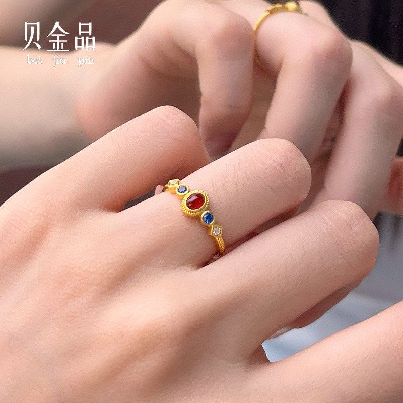 足金999复古国风小宫雀戒指新中式古法花丝小众高级感食指戒指环