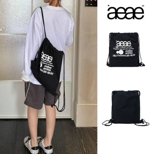 韩国小众潮牌aeae抽绳双肩包学院风背包女新款百搭字母印花单肩包