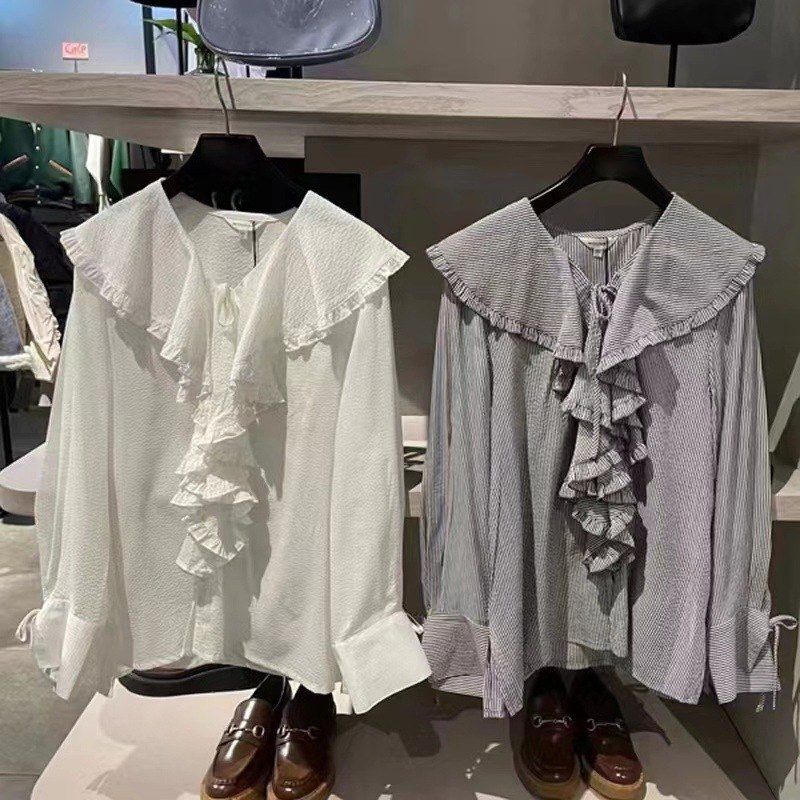 现货 纯原少量日单 MOU@y家荷叶边淑女减龄长袖衬衫010GSG30-0280