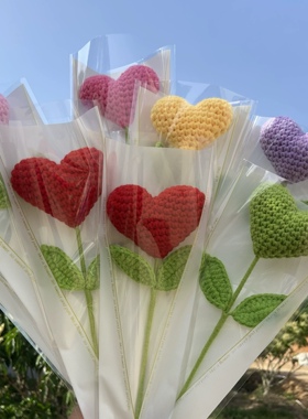 爱心花束编织成品马卡龙色毛线花教师节情人节礼物雪妃尔