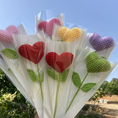 爱心花束编织成品马卡龙色毛线花教师节情人节礼物雪妃尔