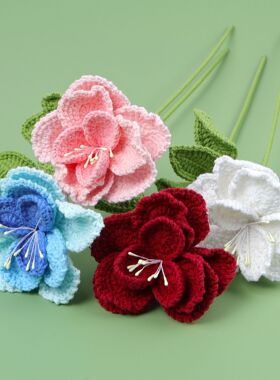 成品手工钩织毛线仿真花法式玫瑰假花永生花家居装饰婚礼花束插花