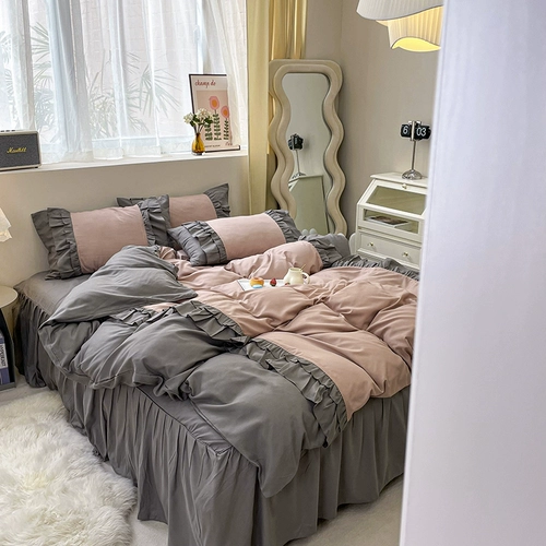 Хлопковый ретро комплект, корейский двухэтажный пододеяльник, покрывало для принцессы, простыня, 4 предмета