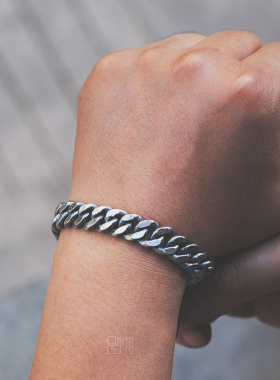 手工足银古巴手链潮酷机车