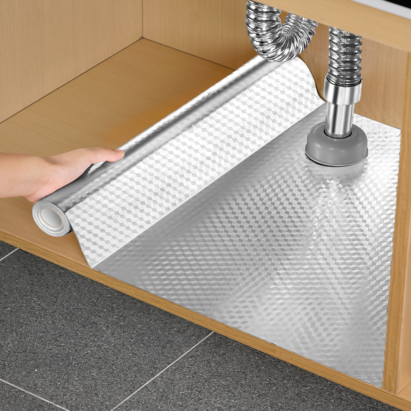 日本下水槽柜防水贴纸浴室柜厨房防油贴纸橱柜自粘翻新铝箔纸防潮