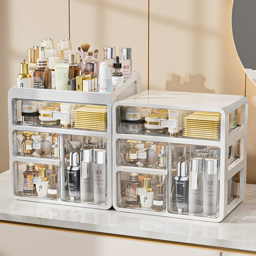 化妆品收纳盒防尘桌面抽屉式护肤品口红刷子盒子梳妆台置物架