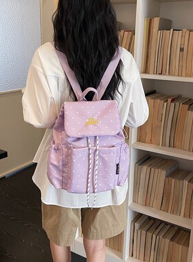 GFSN韩版紫色波点女学生双肩包