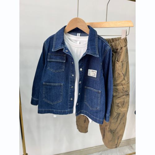 复古水洗牛仔蓝圆领工装口袋马甲