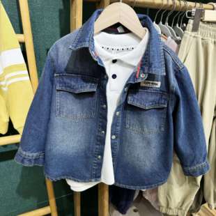手感软糯~中大童复古水洗牛仔外套男童宽松长袖翻领上衣 2026春款