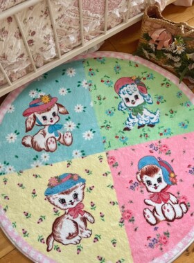 洋菓子Sweet Home原创昭和小动物圆形复古碎花可爱少女卡通地毯