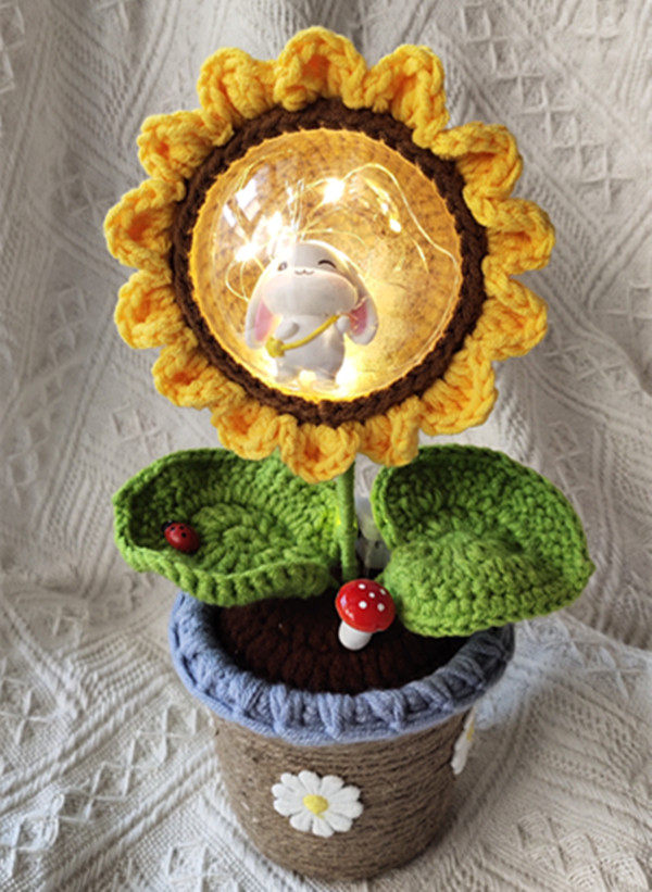 【成品包邮】教师节礼物手工向日葵盆栽豌豆铃兰百合花毛线diy