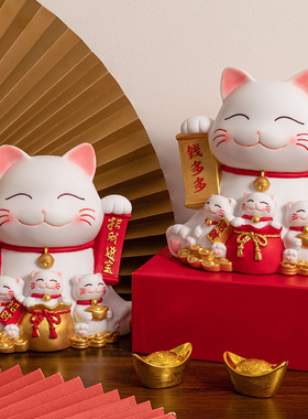 宇曼搪胶中式招财猫创意装饰摆件