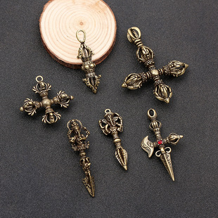 金刚杵汽车钥匙扣挂件挂绳黄铜坠子摆件手工包挂降魔杵中国风饰品